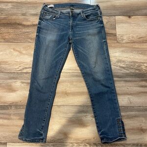 True Religion Size 28 Stretch Cropped Low Rise Medium Wash Denim Jeans